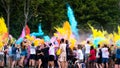 Powder paint party at a festival in Cambridge, United Kingdom.