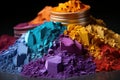 Powder palette vibrant close ups highlighting each hue, holi festival images in india