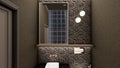 Powder room dark interior with luxury bisazza and mirrors