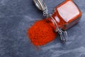 Powder seasoning spice paprika on a black stone