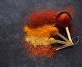 Powder spices and herbs in measuring spoons Royalty Free Stock Photo