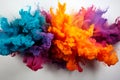 Color Powder Splash Explosion on White Grey Background. Colorful Generative AI.