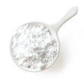 Powder sugar on white background, from above