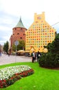 Powder tower and Jacob Barracks building showing coats of arms for Latvian parishes, Tornu Street, old town, Riga Royalty Free Stock Photo