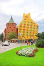 Powder tower and Jacob Barracks building showing coats of arms for Latvian parishes, Tornu Street, old town, Riga Royalty Free Stock Photo