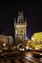 Powder Tower at night in Prague