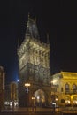 Powder Tower at night in Prague