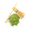 Powdered matcha tea, chashaku and chasen Royalty Free Stock Photo