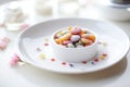 powdered mini donuts in a white dish