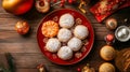 Powdered Sugar Cookies and Festive Decorations on a Wooden Table Royalty Free Stock Photo