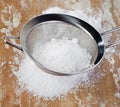 Powdered sugar in a metal sieve Royalty Free Stock Photo