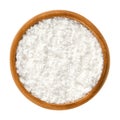 Powdered sugar in wooden bowl over white Royalty Free Stock Photo