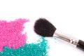 Powdery eyeshadow makeup and brush Royalty Free Stock Photo