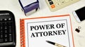 Power of attorney. A text document, a written authorization to represent or act on behalf of another person in legal relations Royalty Free Stock Photo