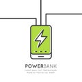 Power Bank Battery Phone Charger Minimalistic Vector Flat Line Outline Stroke Icon Pictogram Symbol