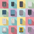 Power bank icons set flat vector. Alternative power