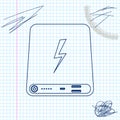 Power bank line sketch icon isolated on white background. Portable charging device. Vector Illustration. Royalty Free Stock Photo