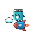 Power bank mascot character riding a rocket