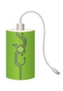 Power bank mockup with USB cable. Colorful portable charger device. External battery for charging with modern design