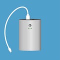 Power bank with USB cable. Portable charger device. Vector.