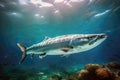 Power of a barracuda as it patrols the vibrant coral reef ecosystem of the ocean close up. AI Generated