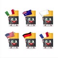 Power battery cartoon character bring the flags of various countries
