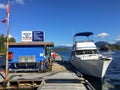 A power boat gassing up with diesel fuel at egmont marina, in beautiful British Columbia, Canada