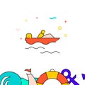 Power boat, motorboat filled line icon, simple illustration