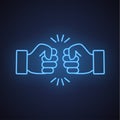 Power bro fist bump five pound neon blue line icon Royalty Free Stock Photo