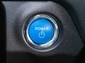 Power button on the control panel inside hybrid vehicle Royalty Free Stock Photo