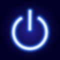 Power button icon from glowing blue neon luminescence lines on classic blue dark background. Vector illustration Royalty Free Stock Photo