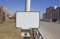 The power button traffic lights at the crosswalk with a blank sign. Royalty Free Stock Photo