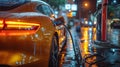 A power cable pump connects to an electric vehicle, connecting it to an EV, providing power for charging the vehicle Royalty Free Stock Photo