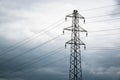 Power cable tower on cloudy day Royalty Free Stock Photo