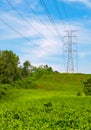 Power cable tower on a hill top Royalty Free Stock Photo