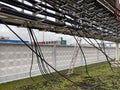 Power cables and instrument cables in the trays .Electric cables lying in metal cable trays.Cable tray and Cable ladder on Pipe Royalty Free Stock Photo