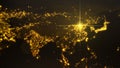 Power of china, energy beam on Beijing. dark map with illuminated cities and human density areas. 3d illustration Royalty Free Stock Photo