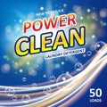 Power clean soap banner ads design. Laundry detergent colorful Template. Washing Powder or Liquid Detergents Package