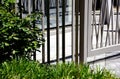 Power coated aluminum fence and gate detail. green garden