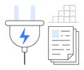 Power Connection and Workflow Integration Concept with Electric Plug and Documents Royalty Free Stock Photo
