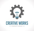 Power of creation logo - working gears and light bulb concept