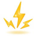 Power 3d vector icon, flash of yellow lightning. Minimal cartoon illustration on white background