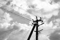 Power electric pole with line wire on light background close up Royalty Free Stock Photo