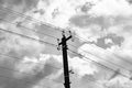 Power electric pole with line wire on light background close up Royalty Free Stock Photo