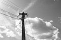 Power electric pole with line wire on light background close up Royalty Free Stock Photo