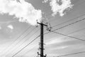 Power electric pole with line wire on light background close up Royalty Free Stock Photo