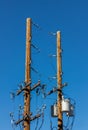 Power electric poles with line wire Royalty Free Stock Photo