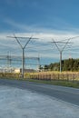 Power Electrical Lines From Hydro Electric Plant by Road and Power Station Royalty Free Stock Photo