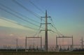 Power electricity pylons sunset Royalty Free Stock Photo