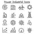 Power & energy industry icon set in thin line style